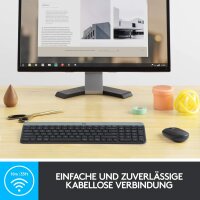 Logitech MK470 Slim Combo Kabelloses Tastatur-Maus-Set, 2.4 GHz Verbindung via Nano-USB-Empfänger, 10m Reichweite, 18-Monate Batterielaufzeit, PC/Laptop, Deutsches QWERTY-Layout - Schwarz/Graphit