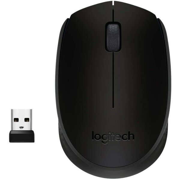 Logitech M171 Kabellose Maus, 2.4 GHz Verbindung via USB-Empfänger, Optischer Sensor, 12-Monate Akkulaufzeit, Für Links- und Rechtshänder, 3 Tasten, PC/Mac - schwarz