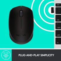 Logitech M171 Kabellose Maus, 2.4 GHz Verbindung via USB-Empfänger, Optischer Sensor, 12-Monate Akkulaufzeit, Für Links- und Rechtshänder, 3 Tasten, PC/Mac - schwarz