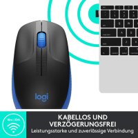 Logitech kabellose Maus M190, geschwungenes Design für beidhändige Nutzung, Batterielebensdauer von 18 Monaten plus Stromsparmodus, USB-Empfänger, präzise Kontrolle dank breitem Rad und Tasten - Blau