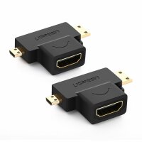 Ugreen Stecker Adapter HDMI Typ A (weiblich) auf Mini HDMI (männlich) / micro HDMI (männlich) schwarz