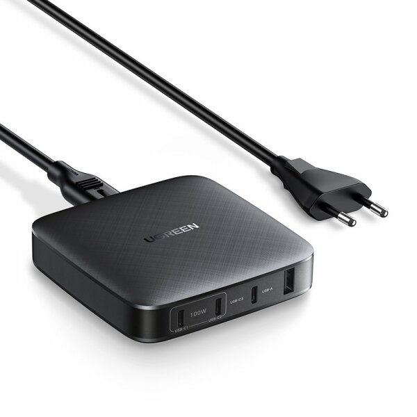 Ugreen Reise-Wandladegerät 3x USB Typ C / 1x USB 100W Power Delivery schwarz