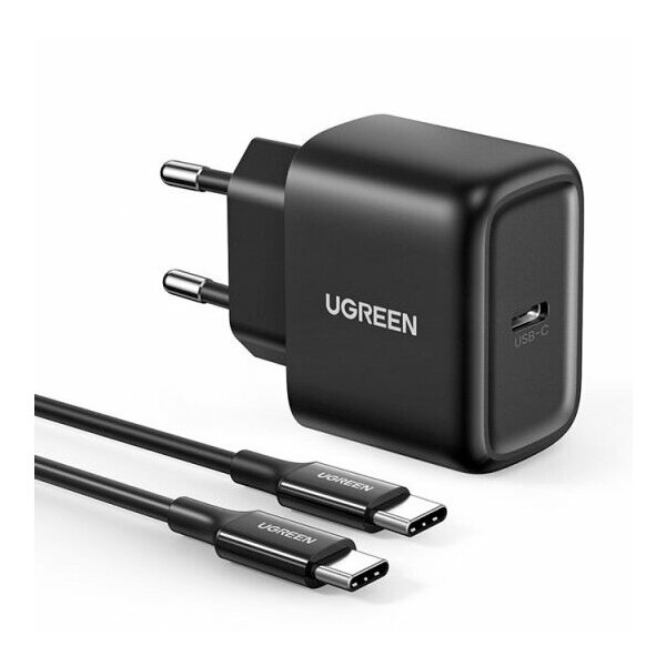 Ugreen USB Reiseladegerät Typ C 25W Power Delivery + USB Kabel Typ C 2M Handy-Ladegerät schwarz