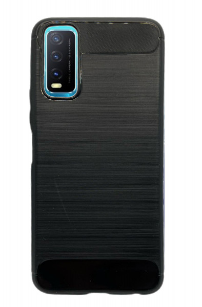 Silikon Hülle Bumper Carbon kompatibel mit Vivo Y20 Case TPU Soft Handyhülle Cover Schutzhülle Schwarz