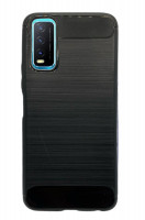 Silikon Hülle Bumper Carbon kompatibel mit Vivo Y30 Case TPU Soft Handyhülle Cover Schutzhülle Schwarz