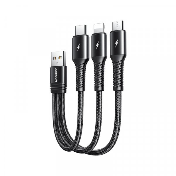 Joyroom 3in1 Nylon Ladegerät Kabel 3.5A Micro USB TYP-C iOS Anschluss Fast Charge Schnell Ladekabel kompatibel mit Smartphone Tablet schwarz