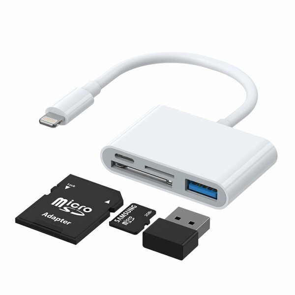 Joyroom S-H142 Lightning auf USB OTG 7cm Kartenleser Adapter Micro-SD USB Lesegerät weiß