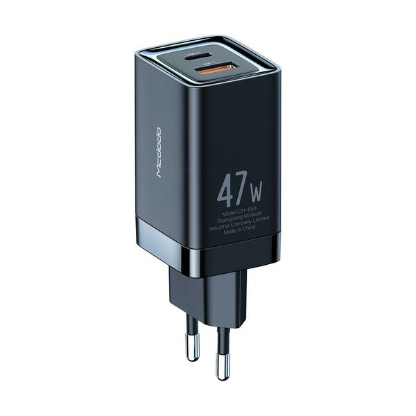 Mcdodo 47W GaN Wandladegerät 1x PD USB-C (Typ-C) 1x USB Anschluss Handy-Ladegerät Schnell-Ladegerät schwarz