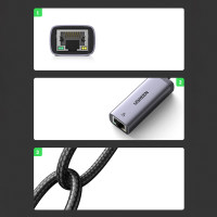 Ugreen externer USB Typ C Netzwerkadapter - RJ45 1Gbps (1000Mbps) grau