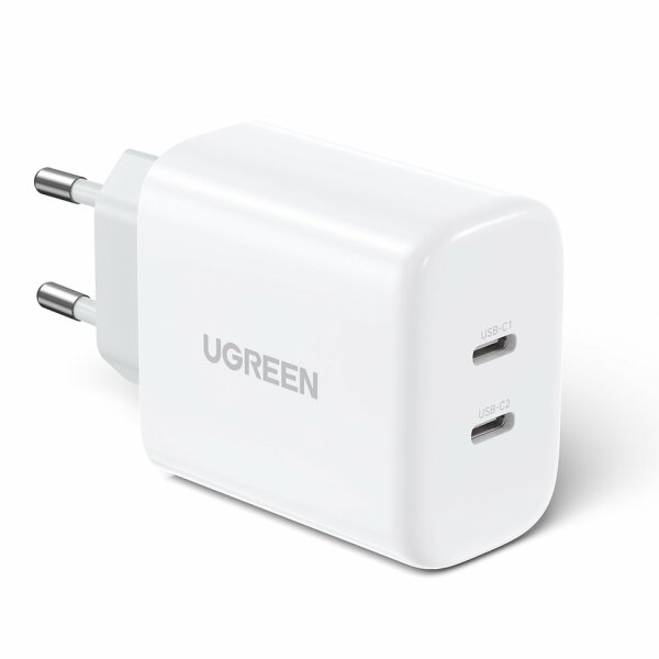 Ugreen Reiseladegerät 2x USB Typ C 40W Power Delivery Schnell-Ladegerät Netzteil Adapter weiß