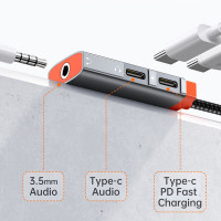 Mcdodo 3 in 1 Typ-C zu DC3,5 mm + Dual Typ-C PD Charing 60W Max Kopfhörer USB C Audio AdapterKabel