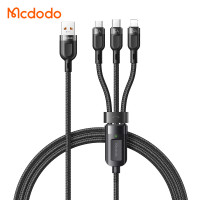 Mcdodo 65W 3in1 Nylon geflochten Ladegerät Kabel 6A Micro USB TYP-C iOS Anschluss Fast Charge Schnell Ladekabel kompatibel mit Smartphone Tablet schwarz