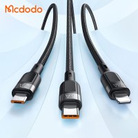 Mcdodo 65W 3in1 Nylon geflochten Ladegerät Kabel 6A Micro USB TYP-C iOS Anschluss Fast Charge Schnell Ladekabel kompatibel mit Smartphone Tablet schwarz