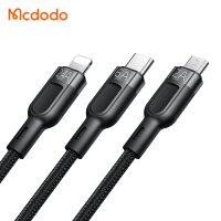 Mcdodo 65W 3in1 Nylon geflochten Ladegerät Kabel 6A Micro USB TYP-C iOS Anschluss Fast Charge Schnell Ladekabel kompatibel mit Smartphone Tablet schwarz