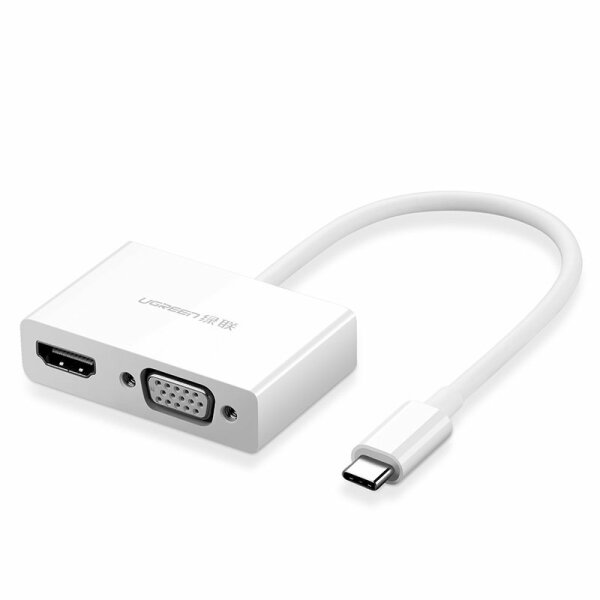 Ugreen Adapter Videokonverter USB Typ C - HDMI / VGA für TV Laptop PC weiß