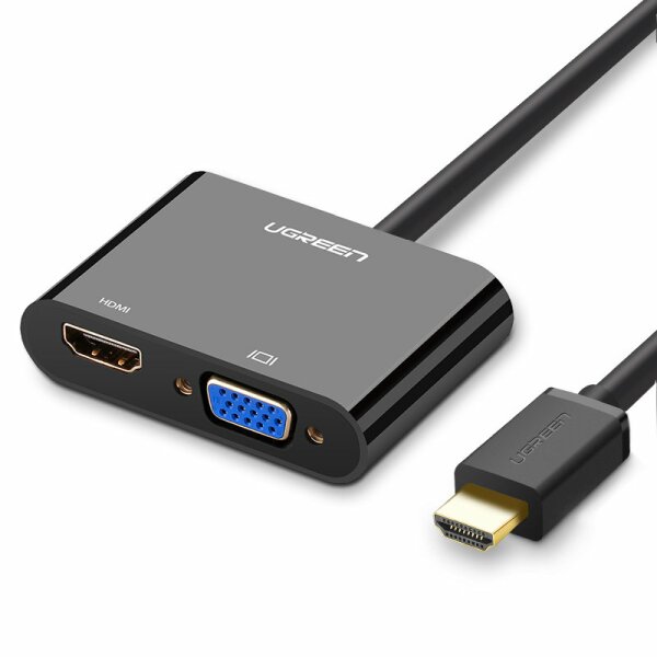 Ugreen mini HDMI (stecker) - VGA (buchse) / HDMI (buchse) + mini klinke 3,5mm (buchse) adapter schwarz