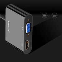 Ugreen mini HDMI (stecker) - VGA (buchse) / HDMI (buchse) + mini klinke 3,5mm (buchse) adapter schwarz