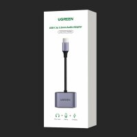 Ugreen USB Typ C (männlich) - USB Typ C PD QC (weiblich) + 3,5mm Miniklinke (weiblich) Audio Adapter grau