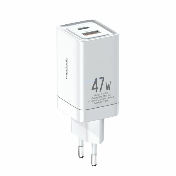 Mcdodo 47W GaN Wandladegerät 1x PD USB-C (Typ-C) 1x USB Anschluss Handy-Ladegerät Schnell-Ladegerät weiß