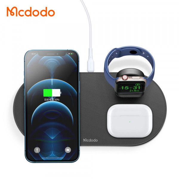 Mcdodo 3in1 Magnetisch Qi Wireless Charger Ladestation kompatibel mit Smartphone, Watch, TWS-Kopfhörer, schwarz