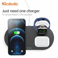 Mcdodo 3in1 Magnetisch Wireless Charger Ladestation kompatibel mit Smartphone, Watch, TWS-Kopfhörer, schwarz