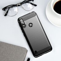 Silikon Hülle Carbon kompatibel mit MOTOROLA MOTO E7i POWER TPU Case Soft Handyhülle Cover Schutzhülle Schwarz