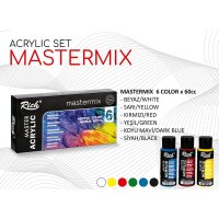 Generisch Rich Master Acrylfarben Set - 6 Farben x 60cc, Reichhaltige Pigmentfarben für Leinwand, Holz, Papier, Keramik (6 Grundfarben)