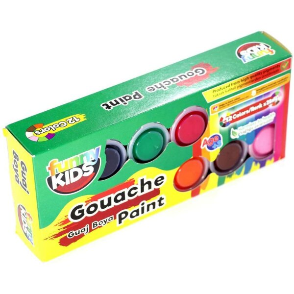 Funny Kids Gouache Farben Set 12 Farben x 25ML Bastel-Farbe Mehrfarbige Becher malfarben Perfekt für Anfänger Studenten Künstler Guaj Boya Farbe