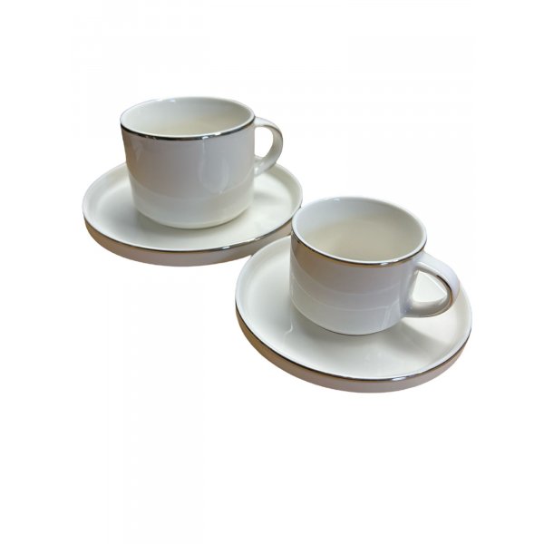 12-Teiliges Kaffeeset aus Porzellan mit Untertassen Kaffeebecher Tasse mit Silber Umrandung