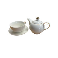 Tassenset Teekanne aus Porzellan Kaffeekanne mit Tasse und Untertasse Fincan Seti weiß
