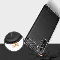 Silikon Hülle Bumper Carbon kompatibel mit SAMSUNG GALAXY S22+ (SM-906B) Case TPU Soft Handyhülle Cover Schutzhülle Schwarz