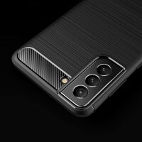 Silikon Hülle Bumper Carbon kompatibel mit SAMSUNG GALAXY S22+ (SM-906B) Case TPU Soft Handyhülle Cover Schutzhülle Schwarz