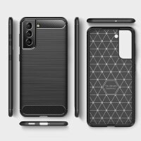 Silikon Hülle Bumper Carbon kompatibel mit SAMSUNG GALAXY S22+ (SM-906B) Case TPU Soft Handyhülle Cover Schutzhülle Schwarz