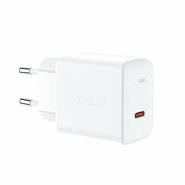 Acefast GaN Schnell-Ladegerät GaN USB Typ C 30W, PD, QC 3.0, AFC, FCP Netzteil Adapter weiß