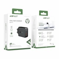 Acefast Dual Ladegerät 2x USB Typ C 40W, PPS, PD, QC 3.0, AFC, FCP Netzteil Adapter Stecker schwarz