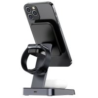 Acefast Qi Wireless Charger 15W für iPhone (mit MagSafe), Apple Watch und Apple AirPods Standhalterung Magnethalter schwarz