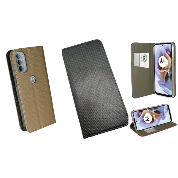 Elegante Buch-Tasche Hülle Smart Magnet kompatibel mit MOTOROLA MOTO G31 Leder Optik Wallet Book-Style Cover Schale in