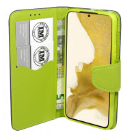 Buch Tasche "Fancy" kompatibel mit SAMSUNG GALAXY S22 (SM-S901B) Handy Hülle Etui Brieftasche Schutzhülle mit Standfunktion, Kartenfach Blau-Grün
