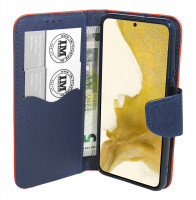 Buch Tasche "Fancy" kompatibel mit SAMSUNG GALAXY S22 (S901B) Handy Hülle Etui Brieftasche Schutzhülle mit Standfunktion, Kartenfach Rot-Blau