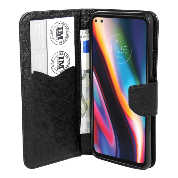 Buch Tasche "Fancy" kompatibel mit MOTOROLA MOTO G 5G Handy Hülle Etui Brieftasche Schutzhülle mit Standfunktion, Kartenfach Schwarz