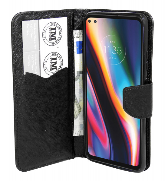 Buch Tasche "Fancy" kompatibel mit MOTOROLA MOTO G 5G Handy Hülle Etui Brieftasche Schutzhülle mit Standfunktion, Kartenfach Schwarz