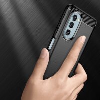 Silikon Hülle Carbon kompatibel mit MOTOROLA MOTO G51 5G TPU Case Soft Handyhülle Cover Schutzhülle Schwarz