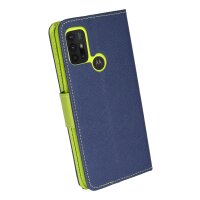 Buch Tasche "Fancy" kompatibel mit Motorola Moto G10 Handy Hülle Etui Brieftasche Schutzhülle mit Standfunktion, Kartenfach Blau-Grün