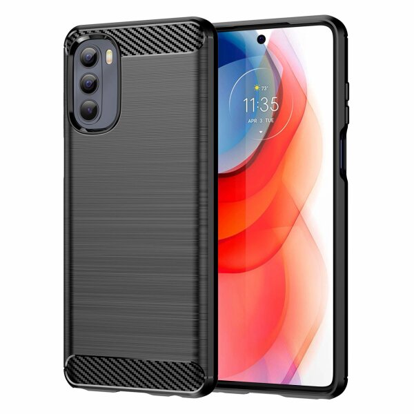 Silikon Hülle Carbon kompatibel mit MOTOROLA MOTO G STYLUS 2022 TPU Case Soft Handyhülle Cover Schutzhülle Schwarz