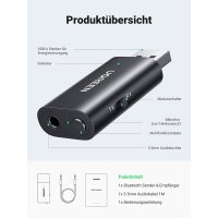 UGREEN 5.1 Bluetooth Adapter 2 in 1 Bluetooth Sender TV und Bluetooth Empfänger Klinke Audio mit 1m Aux Kabel für PC Laptop Kopfhörer Auto Fernseher TV Lautsprecher