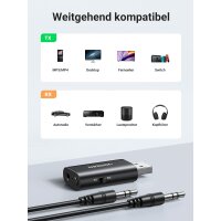 UGREEN 5.1 Bluetooth Adapter 2 in 1 Bluetooth Sender TV und Bluetooth Empfänger Klinke Audio mit 1m Aux Kabel für PC Laptop Kopfhörer Auto Fernseher TV Lautsprecher