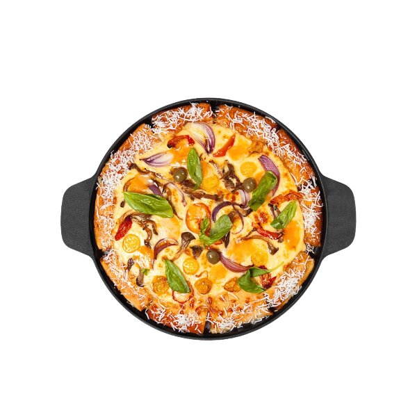 Alu Guss Pizza Brot Grill Pfanne Ø32cm Induktion Bratpfanne Handschuhe Braten