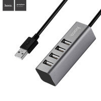 HOCO 4x USB 2.0 HUB 4 Fach Verteiler Splitter kompatibel mit Notebook PC Laptop silber
