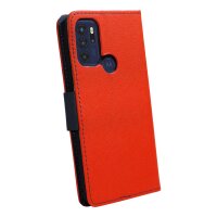 Buch Tasche "Fancy" kompatibel mit MOTOROLA MOTO G60S Handy Hülle Etui Brieftasche Schutzhülle mit Standfunktion, Kartenfach Rot-Blau