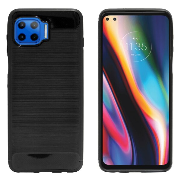 Silikon Hülle Carbon kompatibel mit MOTOROLA MOTO G 5G PLUS TPU Case Soft Handyhülle Cover Schutzhülle Schwarz